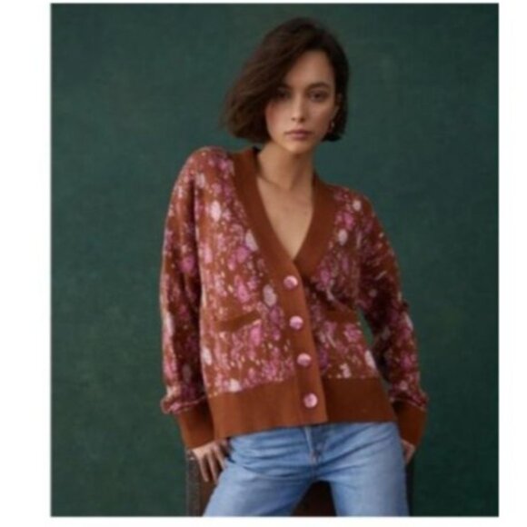 Hemant & Nandita Fara Cardigan Cocoa Cardigan Sweater 100% Cotton Womens size XL - Picture 1 of 16